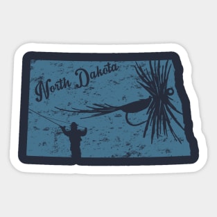 North Dakota Distressed Fly Fishing State Map Sticker